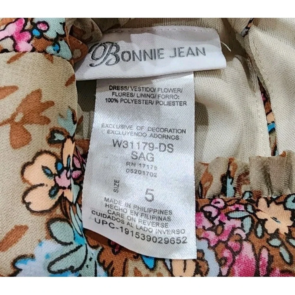 Bonnie Jean Floral Smocked Dress, Girls 5, Tan, Floral. Collared, CottageCore